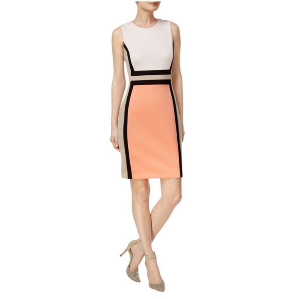 NWT Calvin Klein Color Block Sleeveless Sheath Scuba Dress